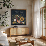 Autumn Romance I by Laura Marshall. Shown in a natural wood frame in a cozy modern living room. Available as an archival giclee rolled canvas, fine art paper, or poster print. SKU 38456a.