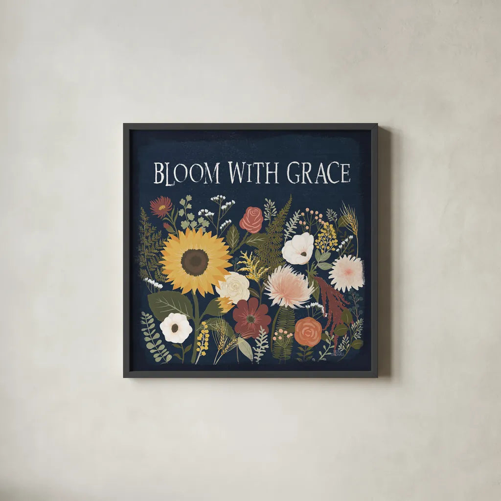 Autumn Romance II by Laura Marshall. Shown in a sleek black glass frame for a contemporary gallery look. Available as an archival giclee rolled canvas, fine art paper, or poster print. SKU 38457a.