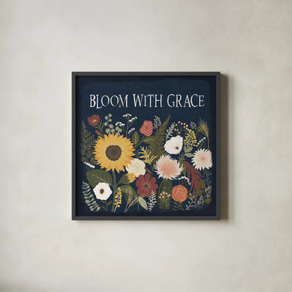 Autumn Romance II by Laura Marshall. Shown in a sleek black glass frame for a contemporary gallery look. Available as an archival giclee rolled canvas, fine art paper, or poster print. SKU 38457a.