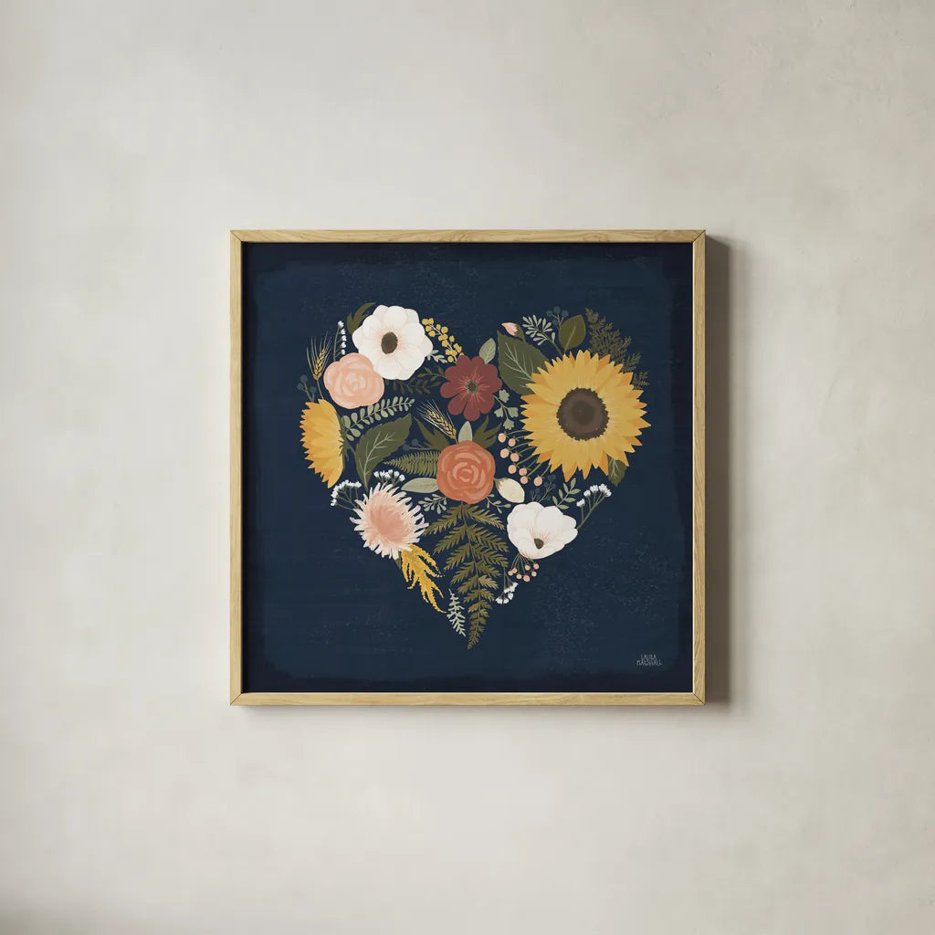 Autumn Romance IX by Laura Marshall. Shown in a natural wood glass frame for a timeless modern aesthetic. Available as an archival giclee rolled canvas, fine art paper, or poster print. SKU 38464a.