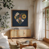 Autumn Romance IX by Laura Marshall. Shown in a natural wood frame in a cozy modern living room. Available as an archival giclee rolled canvas, fine art paper, or poster print. SKU 38464a.