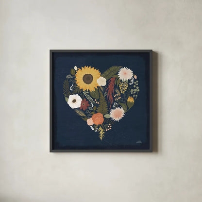 Autumn Romance X by Laura Marshall. Shown in a sleek black glass frame for a contemporary gallery look. Available as an archival giclee rolled canvas, fine art paper, or poster print. SKU 38465a.