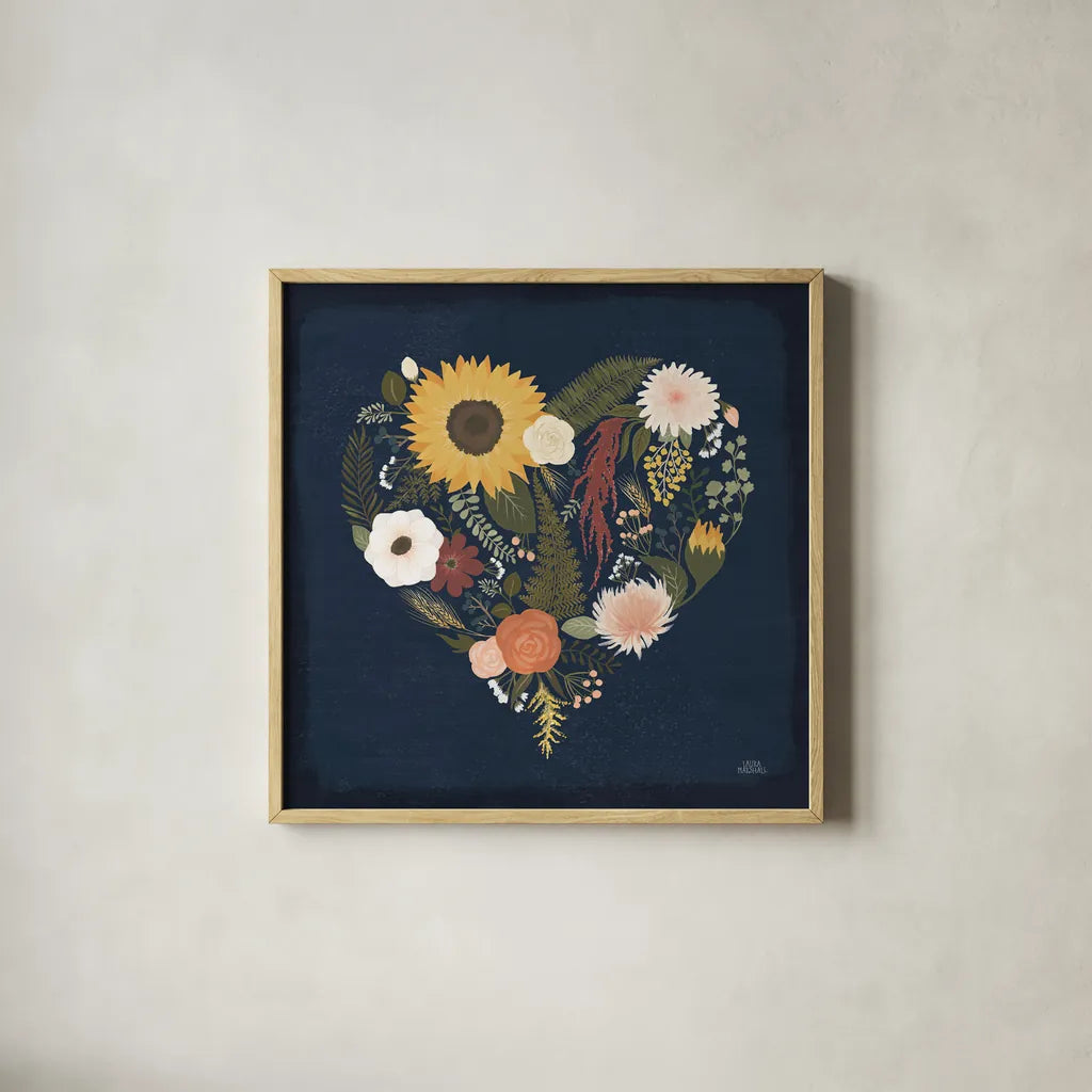Autumn Romance X by Laura Marshall. Shown in a natural wood glass frame for a timeless modern aesthetic. Available as an archival giclee rolled canvas, fine art paper, or poster print. SKU 38465a.