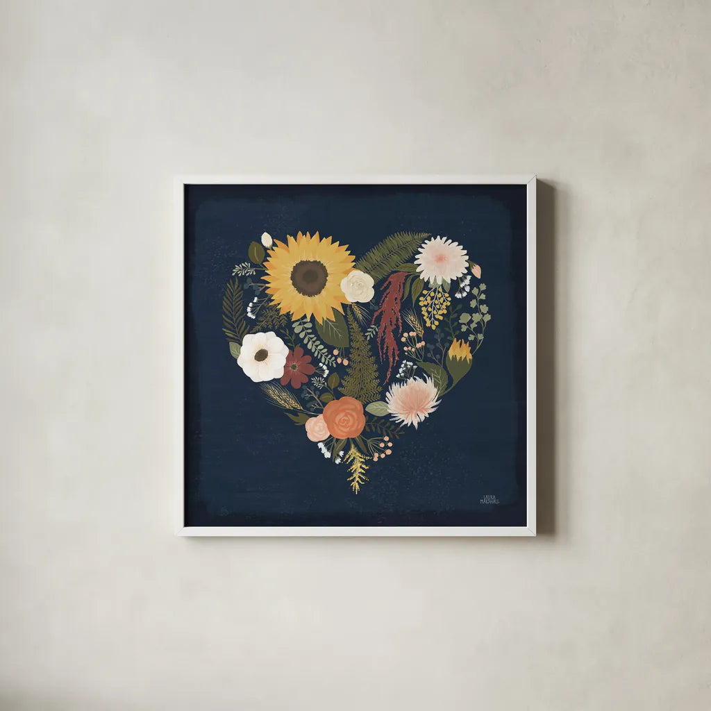 Autumn Romance X by Laura Marshall. Shown in a crisp white glass frame for a clean and minimalist style. Available as an archival giclee rolled canvas, fine art paper, or poster print. SKU 38465a.