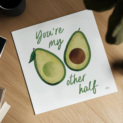 Avo Party I by Laura Marshall. Shown as a detailed flat fine art print, highlighting archival giclee quality. Available as an archival giclee rolled canvas, fine art paper, or poster print. SKU 76848a.
