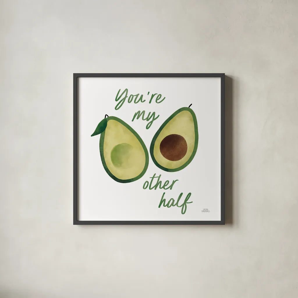 Avo Party I by Laura Marshall. Shown in a sleek black glass frame for a contemporary gallery look. Available as an archival giclee rolled canvas, fine art paper, or poster print. SKU 76848a.