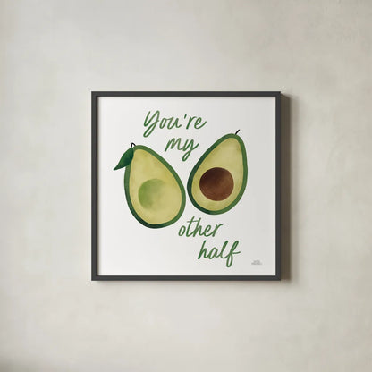 Avo Party I by Laura Marshall. Shown in a sleek black glass frame for a contemporary gallery look. Available as an archival giclee rolled canvas, fine art paper, or poster print. SKU 76848a.