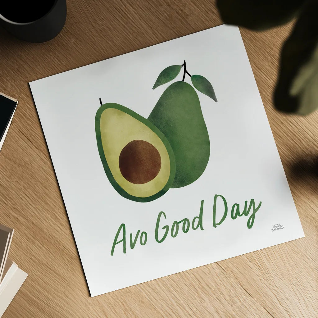 Avo Party II by Laura Marshall. Shown as a detailed flat fine art print, highlighting archival giclee quality. Available as an archival giclee rolled canvas, fine art paper, or poster print. SKU 76849a.