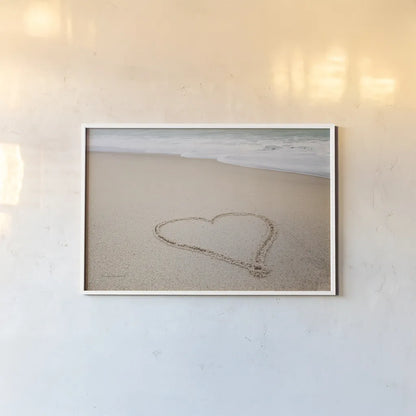 Beach Love I by Laura Marshall. shown as a paper print in a white frame. Available as a archival giclee rolled canvas, fine art paper, or poster print. SKU 39637i.