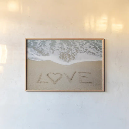 Beach Love II by Laura Marshall. shown as a paper print in a natural frame. Available as a archival giclee rolled canvas, fine art paper, or poster print. SKU 39638i.