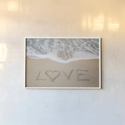 Beach Love II by Laura Marshall. shown as a paper print in a white frame. Available as a archival giclee rolled canvas, fine art paper, or poster print. SKU 39638i.
