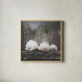 Beach Treasures by Laura Marshall. Shown in a natural wood glass frame for a timeless modern aesthetic. Available as an archival giclee rolled canvas, fine art paper, or poster print. SKU 38777a.