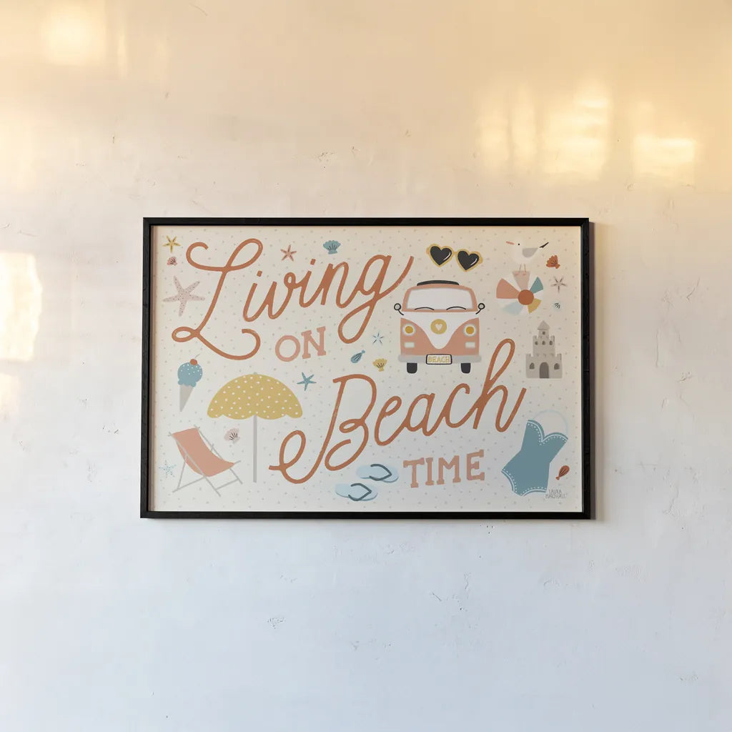 Beach Vibes I by Laura Marshall. shown as a paper print in a black flame. Available as a archival giclee rolled canvas, fine art paper, or poster print. SKU 78823i.