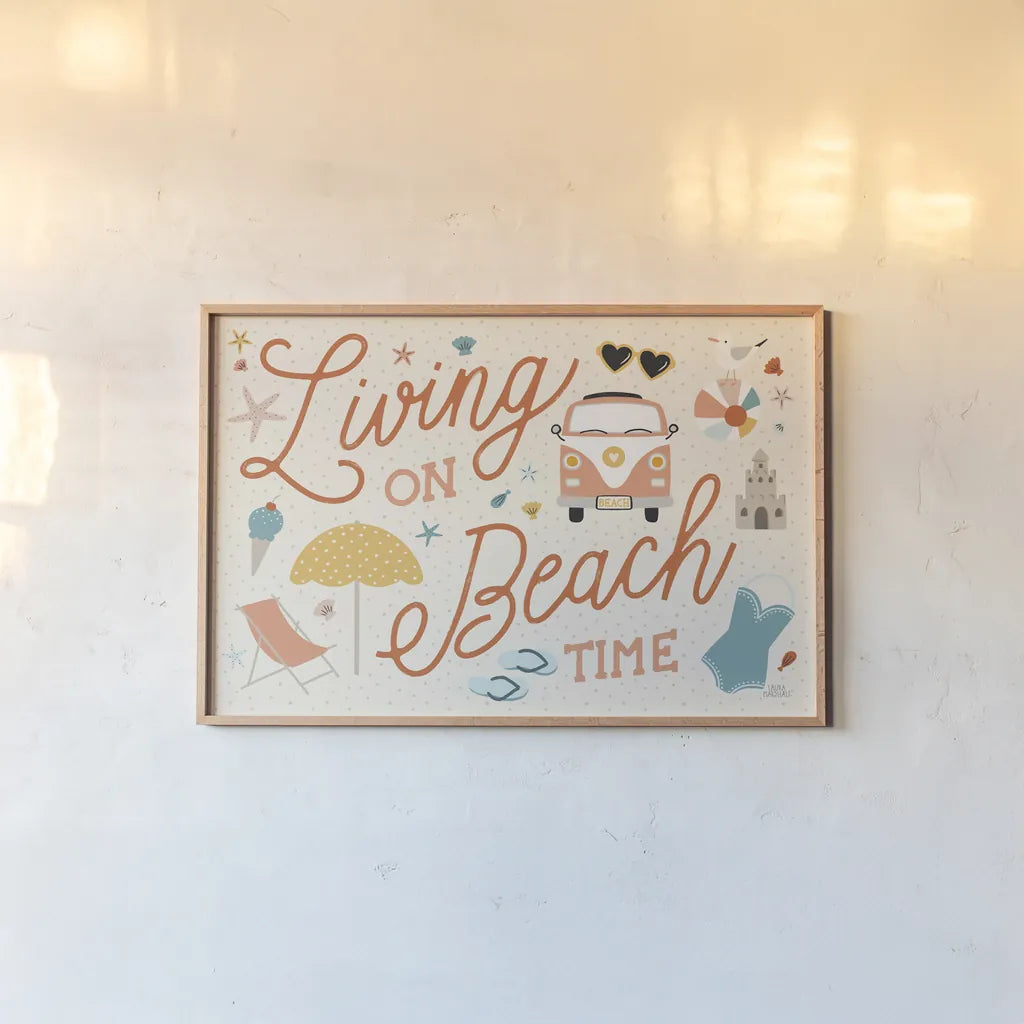 Beach Vibes I by Laura Marshall. shown as a paper print in a natural frame. Available as a archival giclee rolled canvas, fine art paper, or poster print. SKU 78823i.