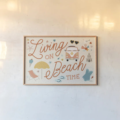 Beach Vibes I by Laura Marshall. shown as a paper print in a natural frame. Available as a archival giclee rolled canvas, fine art paper, or poster print. SKU 78823i.