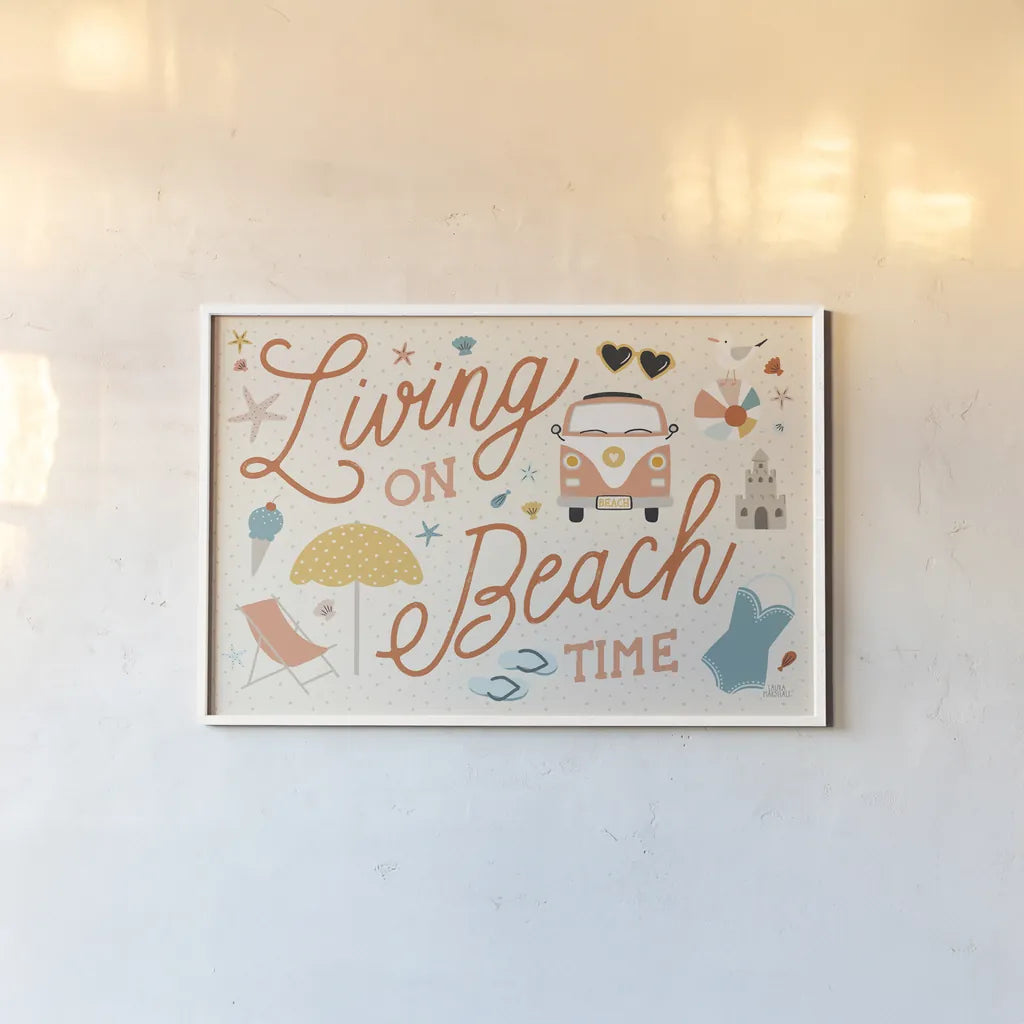 Beach Vibes I by Laura Marshall. shown as a paper print in a white frame. Available as a archival giclee rolled canvas, fine art paper, or poster print. SKU 78823i.