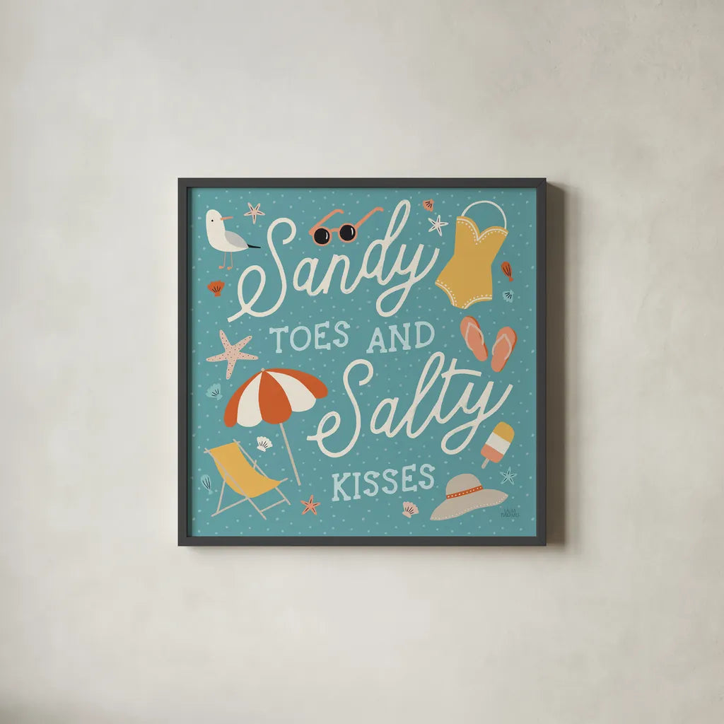 Beach Vibes II by Laura Marshall. Shown in a sleek black glass frame for a contemporary gallery look. Available as an archival giclee rolled canvas, fine art paper, or poster print. SKU 78824a.