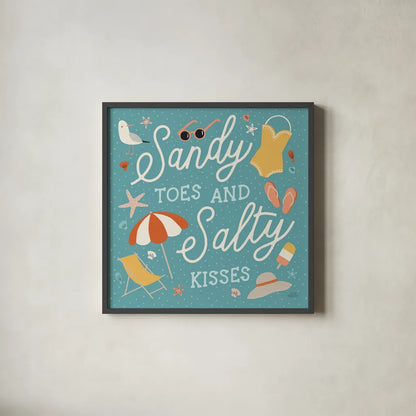 Beach Vibes II by Laura Marshall. Shown in a sleek black glass frame for a contemporary gallery look. Available as an archival giclee rolled canvas, fine art paper, or poster print. SKU 78824a.