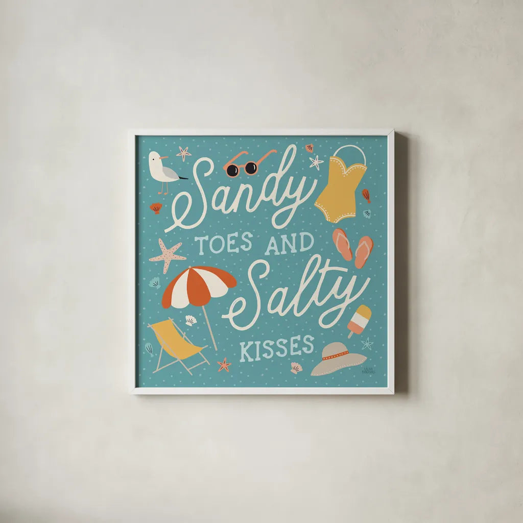 Beach Vibes II by Laura Marshall. Shown in a crisp white glass frame for a clean and minimalist style. Available as an archival giclee rolled canvas, fine art paper, or poster print. SKU 78824a.