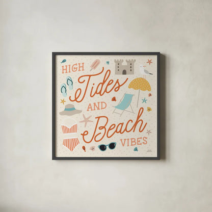 Beach Vibes III by Laura Marshall. Shown in a sleek black glass frame for a contemporary gallery look. Available as an archival giclee rolled canvas, fine art paper, or poster print. SKU 78825a.