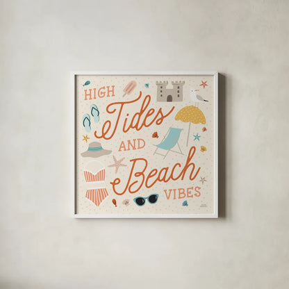 Beach Vibes III by Laura Marshall. Shown in a crisp white glass frame for a clean and minimalist style. Available as an archival giclee rolled canvas, fine art paper, or poster print. SKU 78825a.