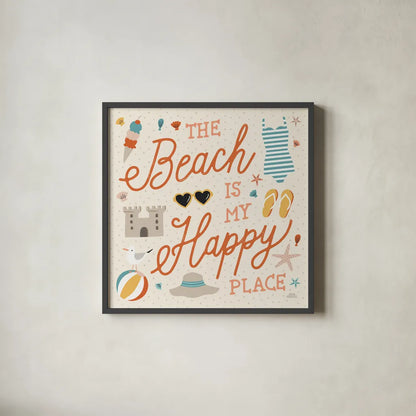 Beach Vibes IV by Laura Marshall. Shown in a sleek black glass frame for a contemporary gallery look. Available as an archival giclee rolled canvas, fine art paper, or poster print. SKU 78826a.