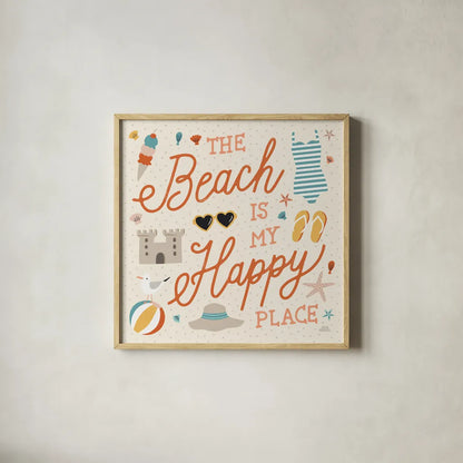 Beach Vibes IV by Laura Marshall. Shown in a natural wood glass frame for a timeless modern aesthetic. Available as an archival giclee rolled canvas, fine art paper, or poster print. SKU 78826a.