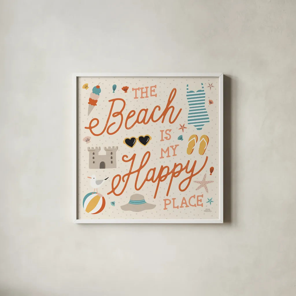 Beach Vibes IV by Laura Marshall. Shown in a crisp white glass frame for a clean and minimalist style. Available as an archival giclee rolled canvas, fine art paper, or poster print. SKU 78826a.