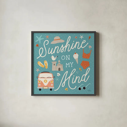 Beach Vibes V by Laura Marshall. Shown in a sleek black glass frame for a contemporary gallery look. Available as an archival giclee rolled canvas, fine art paper, or poster print. SKU 78827a.