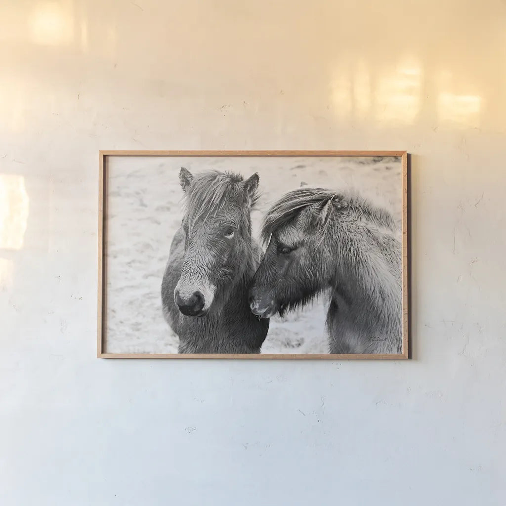 Bjarni and Imir II BW by Laura Marshall. shown as a paper print in a natural frame. Available as a archival giclee rolled canvas, fine art paper, or poster print. SKU 49809i.