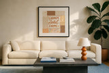 Blooming Autumn III by Laura Marshall. Displayed in a glass frame with matte in a clean modern living room. Available as an archival giclee rolled canvas, fine art paper, or poster print. SKU 93729a.