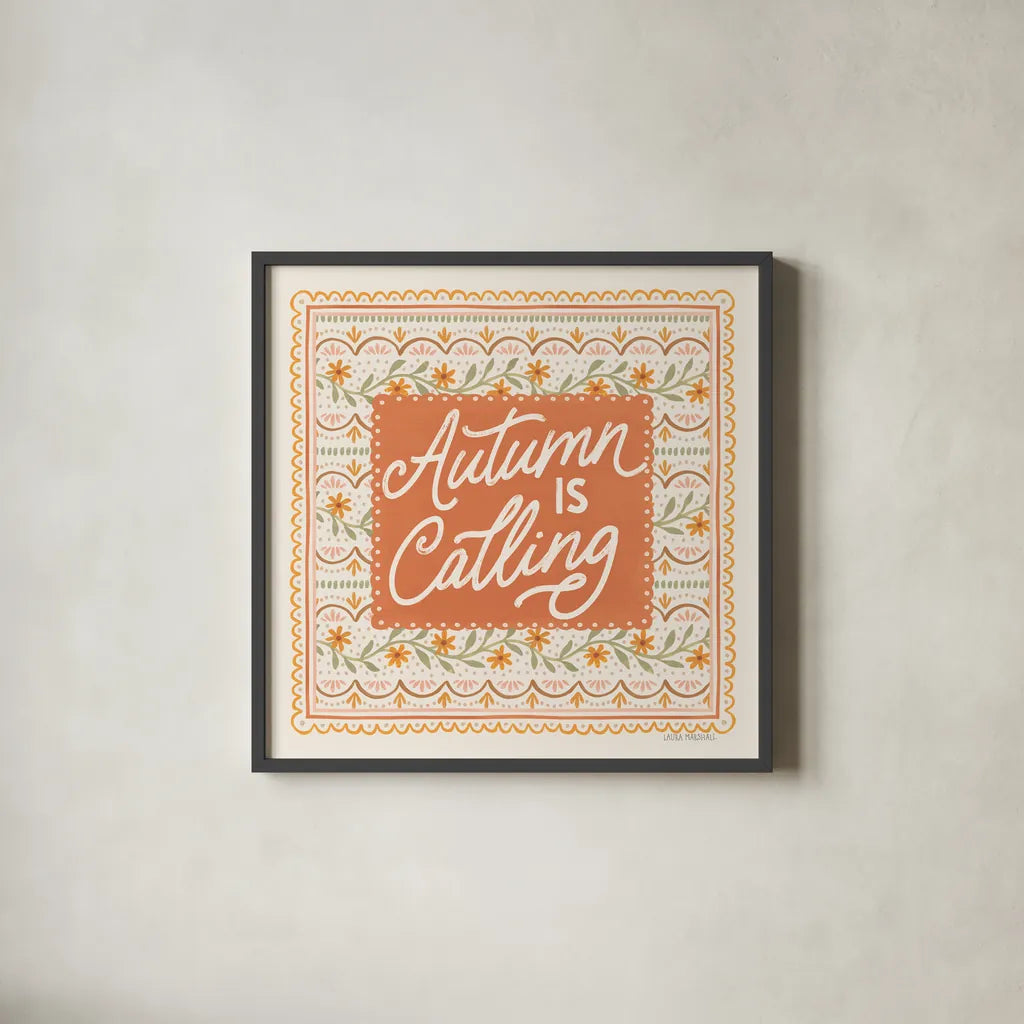 Blooming Autumn IV by Laura Marshall. Shown in a sleek black glass frame for a contemporary gallery look. Available as an archival giclee rolled canvas, fine art paper, or poster print. SKU 93730a.