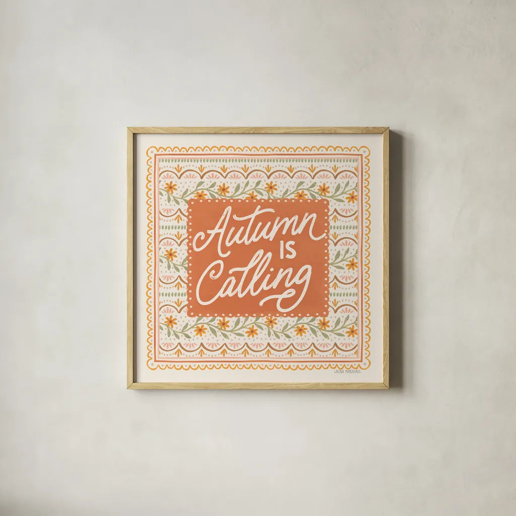 Blooming Autumn IV by Laura Marshall. Shown in a natural wood glass frame for a timeless modern aesthetic. Available as an archival giclee rolled canvas, fine art paper, or poster print. SKU 93730a.