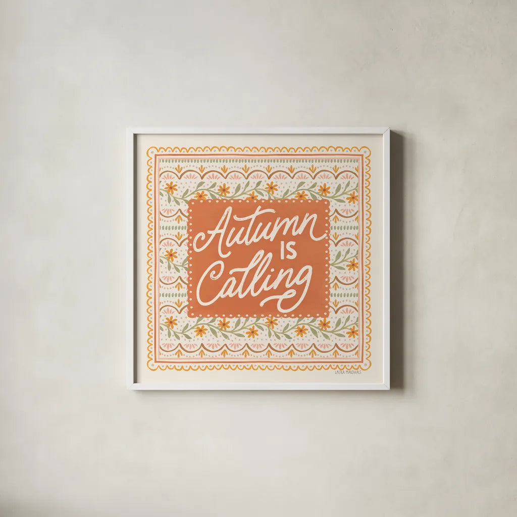 Blooming Autumn IV by Laura Marshall. Shown in a crisp white glass frame for a clean and minimalist style. Available as an archival giclee rolled canvas, fine art paper, or poster print. SKU 93730a.