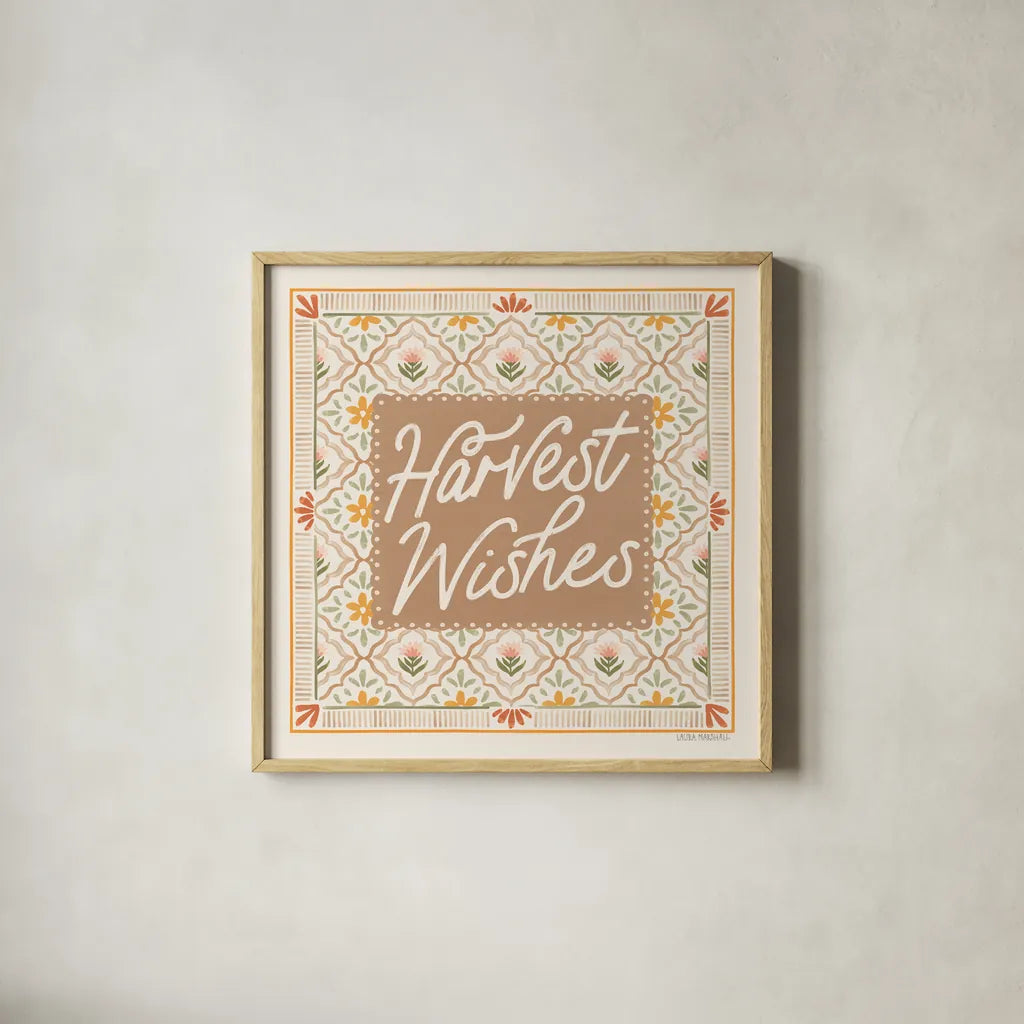 Blooming Autumn V by Laura Marshall. Shown in a natural wood glass frame for a timeless modern aesthetic. Available as an archival giclee rolled canvas, fine art paper, or poster print. SKU 93731a.