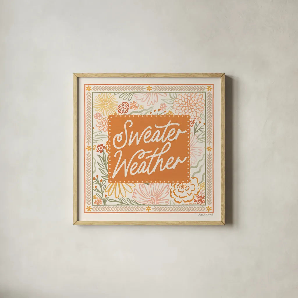 Blooming Autumn VII by Laura Marshall. Shown in a natural wood glass frame for a timeless modern aesthetic. Available as an archival giclee rolled canvas, fine art paper, or poster print. SKU 93733a.