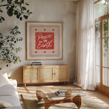 Blooming Christmas IV by Laura Marshall. Shown in a natural wood frame in a cozy modern living room. Available as an archival giclee rolled canvas, fine art paper, or poster print. SKU 102979a.