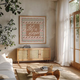 Blooming Christmas V by Laura Marshall. Shown in a natural wood frame in a cozy modern living room. Available as an archival giclee rolled canvas, fine art paper, or poster print. SKU 102980a.