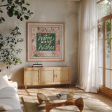Blooming Christmas VII by Laura Marshall. Shown in a natural wood frame in a cozy modern living room. Available as an archival giclee rolled canvas, fine art paper, or poster print. SKU 102982a.