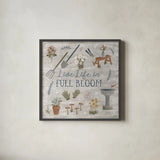 Blooming Garden I by Laura Marshall. Shown in a sleek black glass frame for a contemporary gallery look. Available as an archival giclee rolled canvas, fine art paper, or poster print. SKU 32069a.