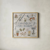 Blooming Garden I by Laura Marshall. Shown in a natural wood glass frame for a timeless modern aesthetic. Available as an archival giclee rolled canvas, fine art paper, or poster print. SKU 32069a.