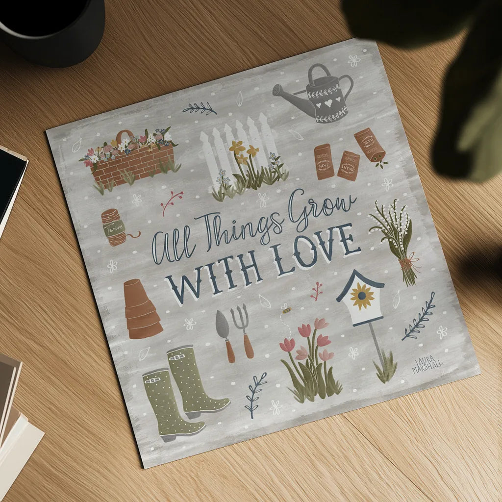 Blooming Garden II by Laura Marshall. Shown as a detailed flat fine art print, highlighting archival giclee quality. Available as an archival giclee rolled canvas, fine art paper, or poster print. SKU 32070a.