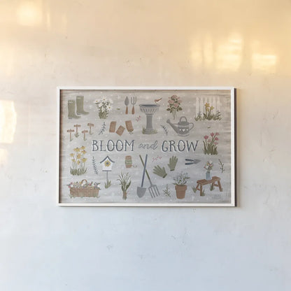 Blooming Garden III by Laura Marshall. shown as a paper print in a white frame. Available as a archival giclee rolled canvas, fine art paper, or poster print. SKU 32071i.