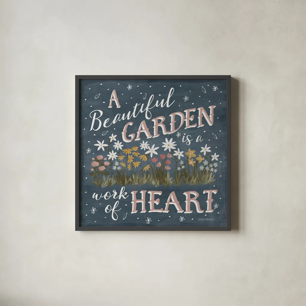 Blooming Garden IV by Laura Marshall. Shown in a sleek black glass frame for a contemporary gallery look. Available as an archival giclee rolled canvas, fine art paper, or poster print. SKU 32072a.