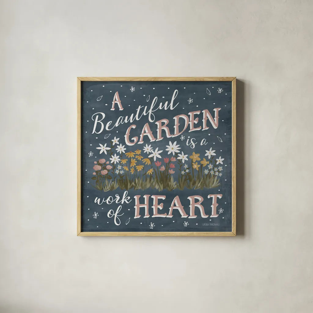 Blooming Garden IV by Laura Marshall. Shown in a natural wood glass frame for a timeless modern aesthetic. Available as an archival giclee rolled canvas, fine art paper, or poster print. SKU 32072a.