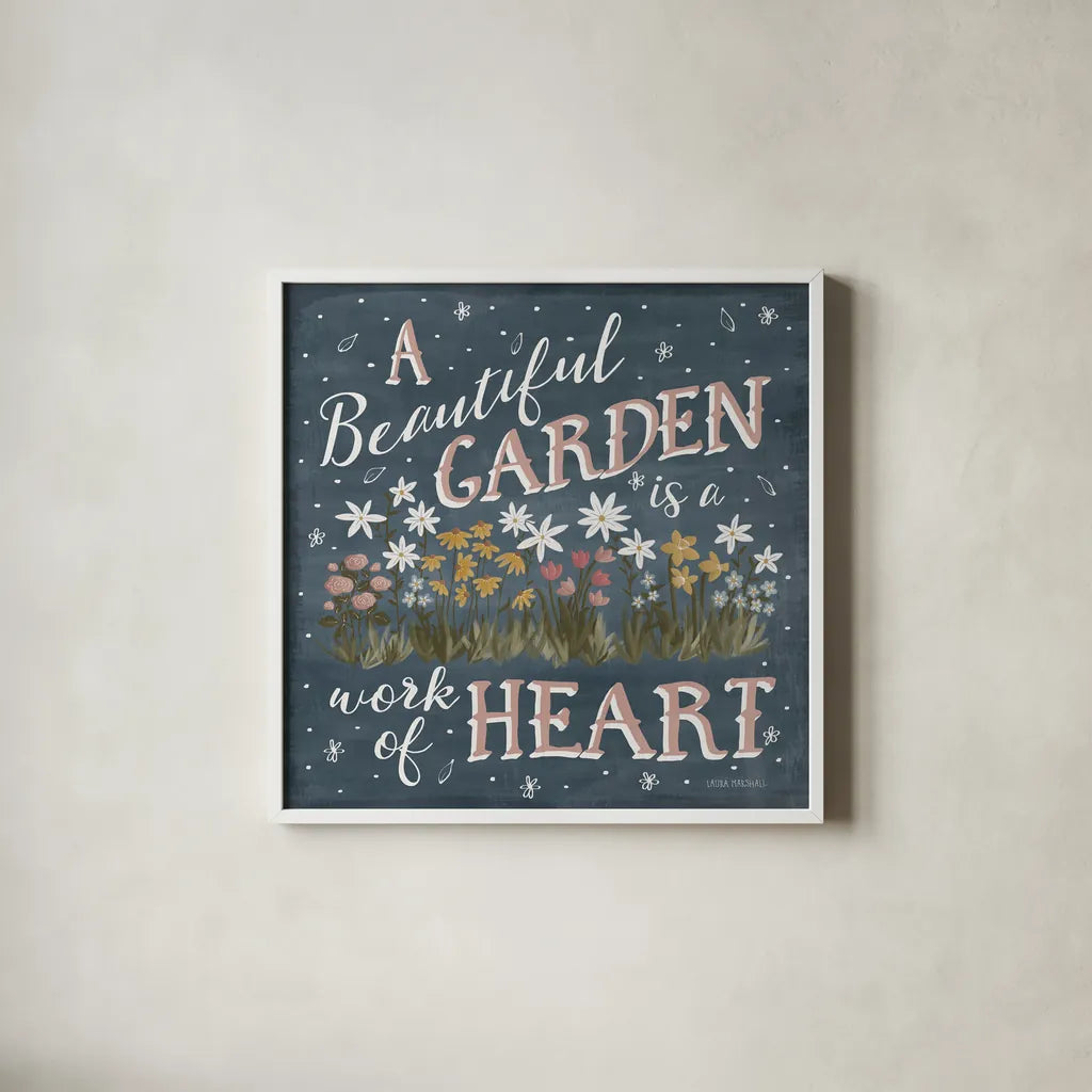 Blooming Garden IV by Laura Marshall. Shown in a crisp white glass frame for a clean and minimalist style. Available as an archival giclee rolled canvas, fine art paper, or poster print. SKU 32072a.