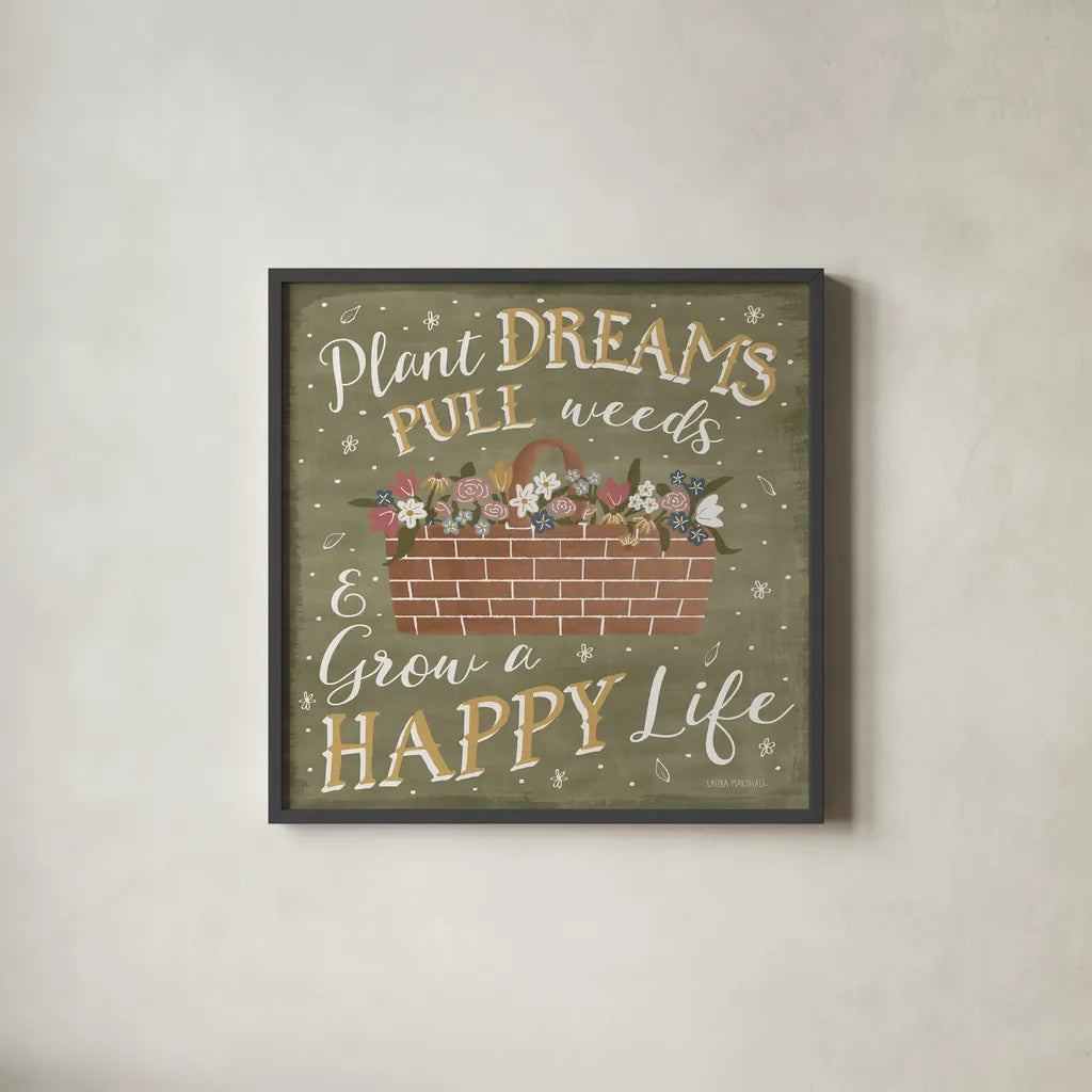 Blooming Garden V by Laura Marshall. Shown in a sleek black glass frame for a contemporary gallery look. Available as an archival giclee rolled canvas, fine art paper, or poster print. SKU 32073a.