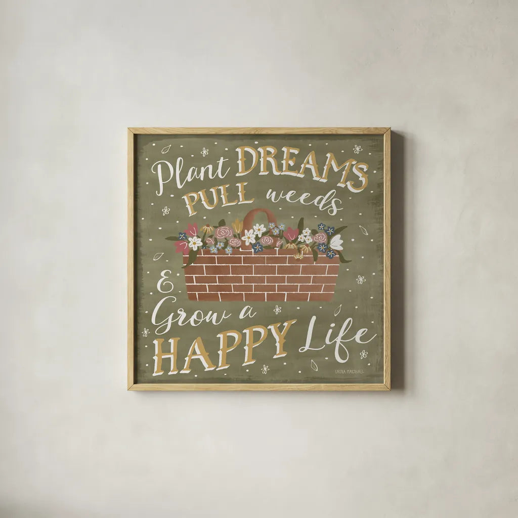 Blooming Garden V by Laura Marshall. Shown in a natural wood glass frame for a timeless modern aesthetic. Available as an archival giclee rolled canvas, fine art paper, or poster print. SKU 32073a.