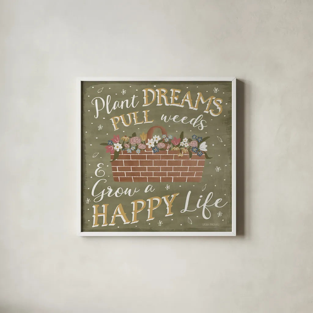 Blooming Garden V by Laura Marshall. Shown in a crisp white glass frame for a clean and minimalist style. Available as an archival giclee rolled canvas, fine art paper, or poster print. SKU 32073a.