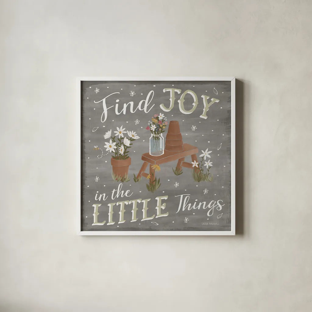 Blooming Garden VI by Laura Marshall. Shown in a crisp white glass frame for a clean and minimalist style. Available as an archival giclee rolled canvas, fine art paper, or poster print. SKU 32074a.